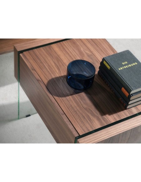 Mesita de noche nogal y cristal templado