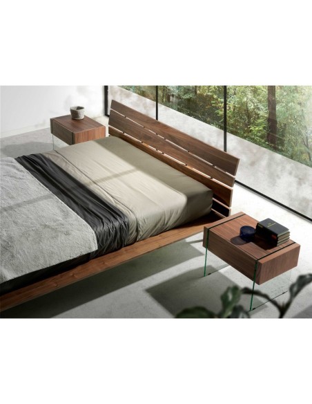 Mesita de noche nogal y cristal templado