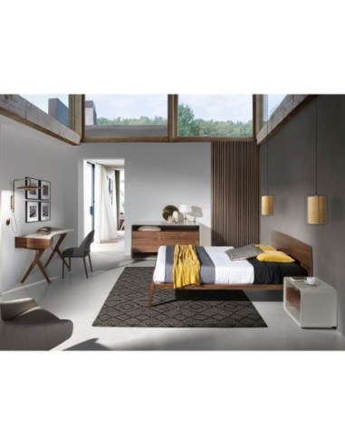 Mesita de noche nogal y madera gris