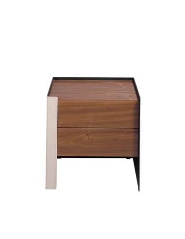 Mesita de noche polipiel, nogal y acero negro