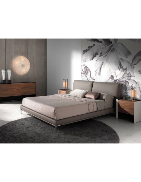 Mesita de noche polipiel, nogal y acero negro