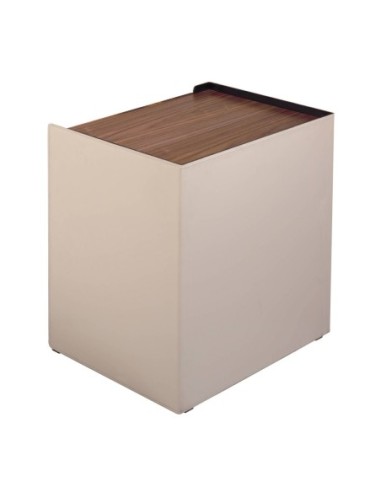 Mesita de noche polipiel, nogal y acero negro