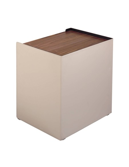 Mesita de noche polipiel, nogal y acero negro