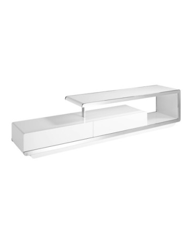Mueble TV madera blanco y base acero cromado