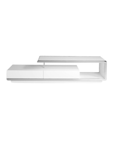 Mueble TV madera blanco y base acero cromado