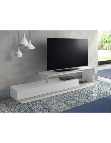 Mueble TV madera blanco y base acero cromado