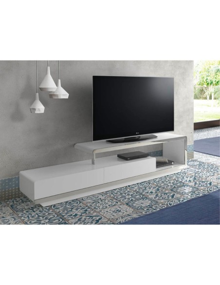 Mueble TV madera blanco y base acero cromado