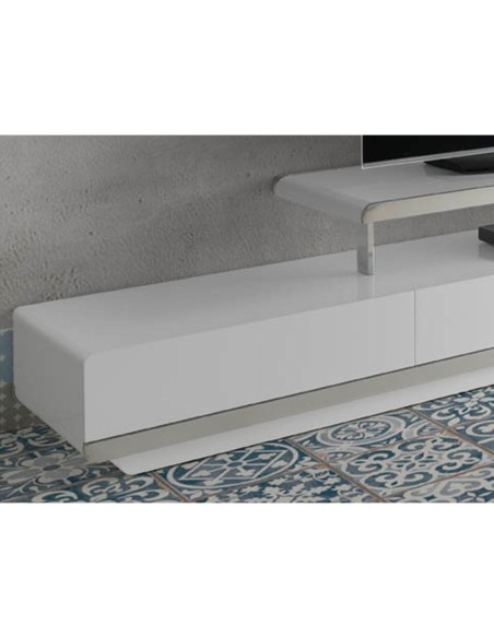 Mueble TV madera blanco y base acero cromado