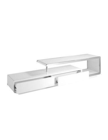 Mueble TV madera blanco y base acero cromado