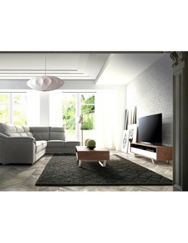 Mueble TV madera blanco, nogal y acero cromado