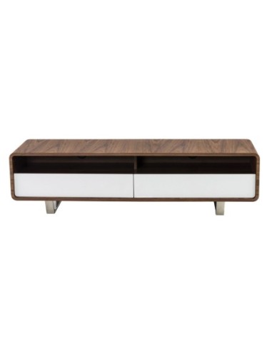 Mueble TV madera blanco, nogal y acero cromado