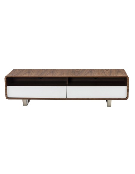 Mueble TV madera blanco, nogal y acero cromado