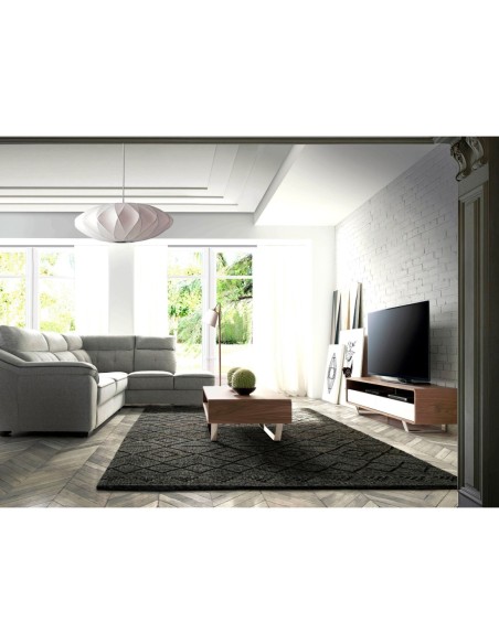 Mueble TV madera blanco, nogal y acero cromado