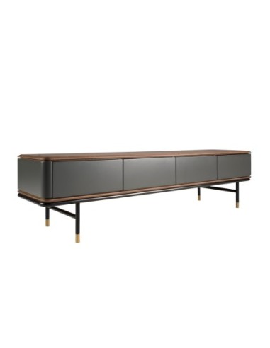 Mueble TV madera gris oscuro, acero negro y...