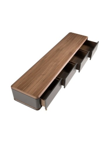 Mueble TV madera gris oscuro, acero negro y...