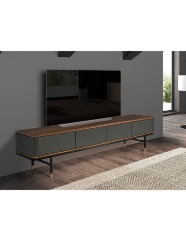 Mueble TV madera gris oscuro, acero negro y...