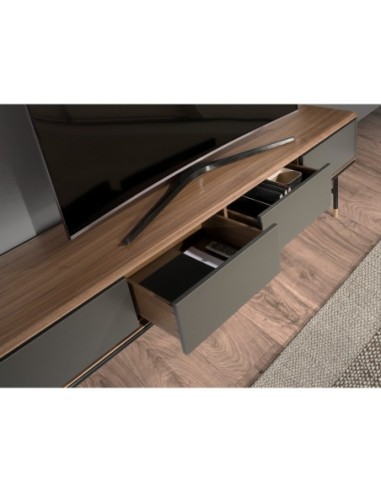 Mueble TV madera gris oscuro, acero negro y...