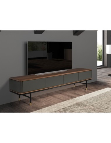 Mueble TV madera gris oscuro, acero negro y...