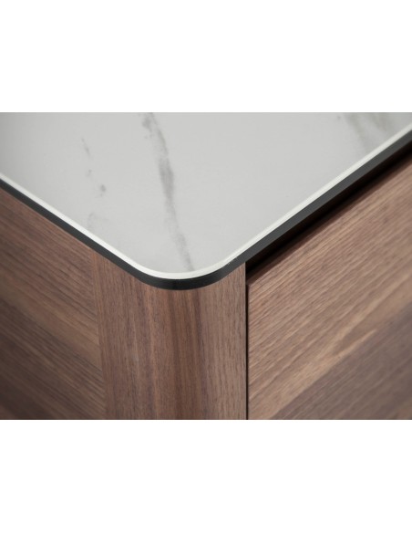 Mueble TV nogal con tapa de cristal imitación mármol