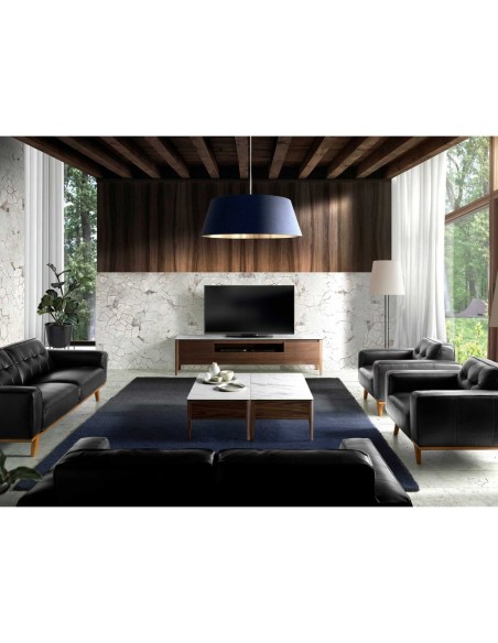 Mueble TV nogal con tapa de cristal imitación mármol