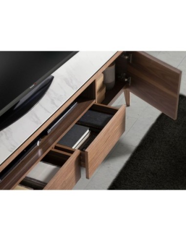 Mueble TV nogal con tapa de cristal imitación...