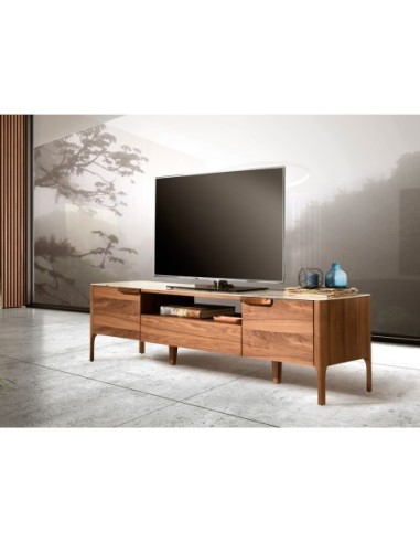 Mueble TV nogal con tapa de cristal imitación...