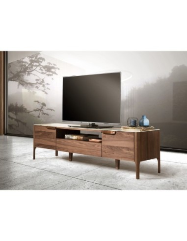 Mueble TV nogal con tapa de cristal imitación...