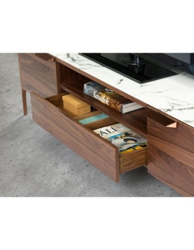 Mueble TV nogal con tapa de cristal imitación...