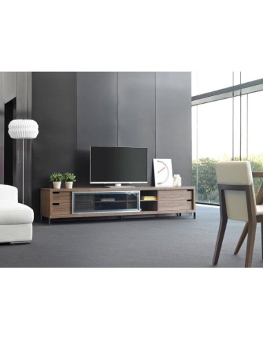 Mueble TV nogal y acero cromado