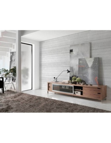 Mueble TV nogal y acero cromado