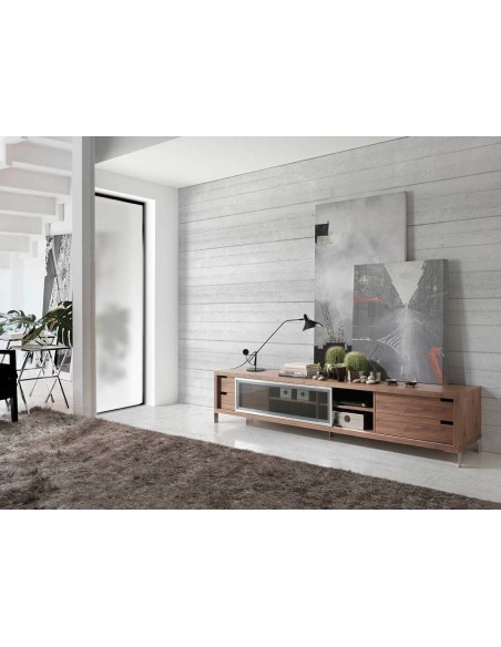 Mueble TV nogal y acero cromado