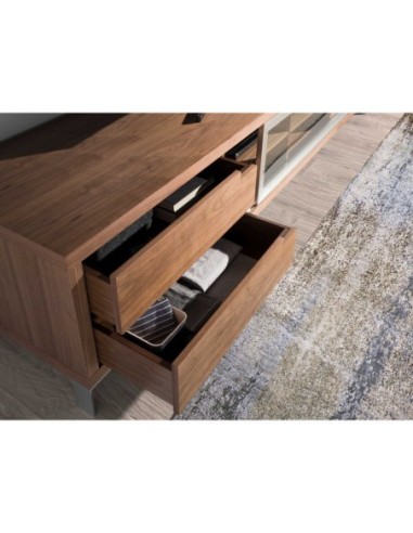 Mueble TV nogal y acero cromado