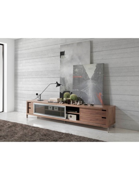 Mueble TV nogal y acero cromado