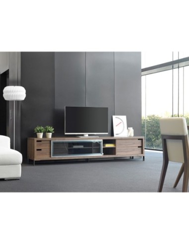 Mueble TV nogal y acero cromado