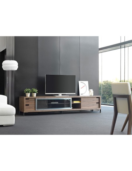 Mueble TV nogal y acero cromado