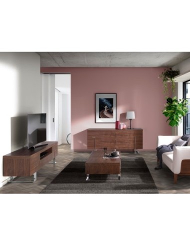 Mueble TV nogal y acero cromado