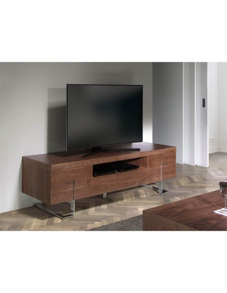 Mueble TV nogal y acero cromado