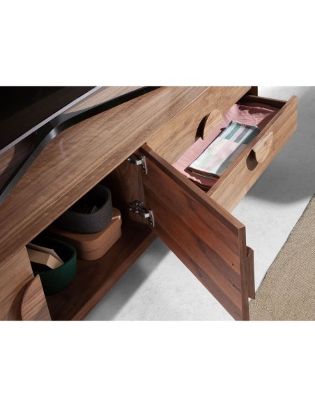 Mueble TV nogal y acero negro