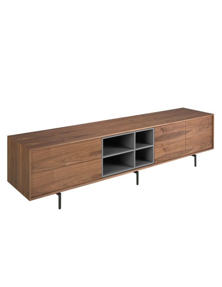 Mueble TV nogal y acero negro