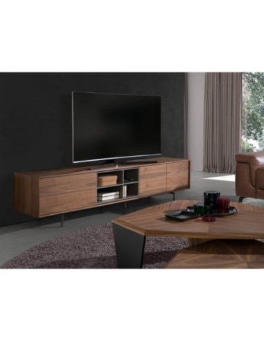 Mueble TV nogal y acero negro