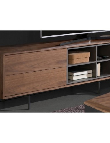 Mueble TV nogal y acero negro