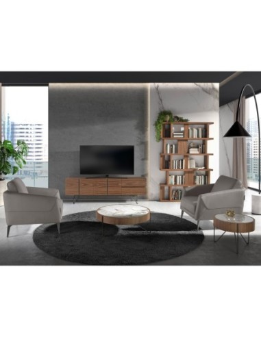 Mueble TV nogal y acero negro