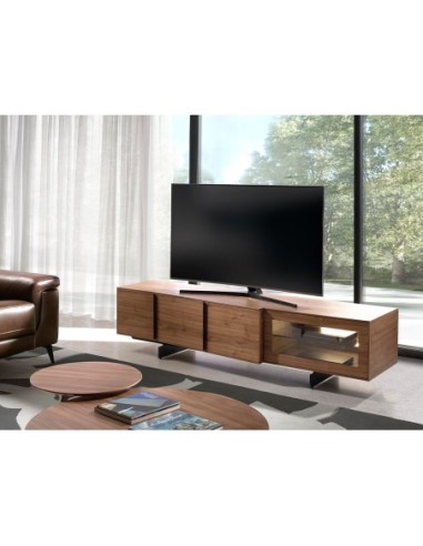 Mueble TV nogal y acero negro con iluminación...