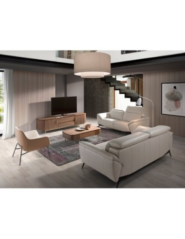 Mueble TV nogal y acero pulido dorado