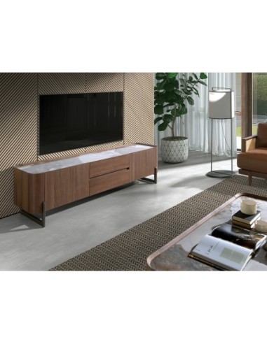 Mueble TV nogal, acero visón metal y tapa de...