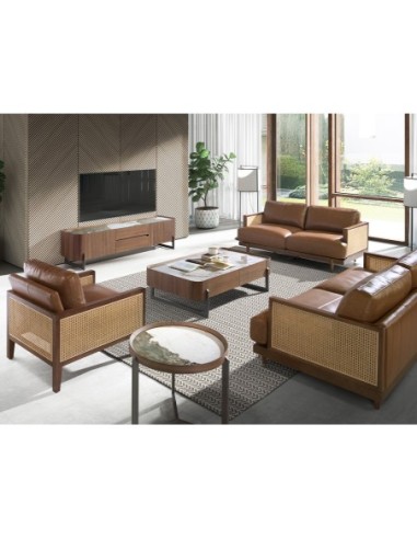 Mueble TV nogal, acero visón metal y tapa de...