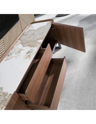 Mueble TV nogal, acero visón metal y tapa de...