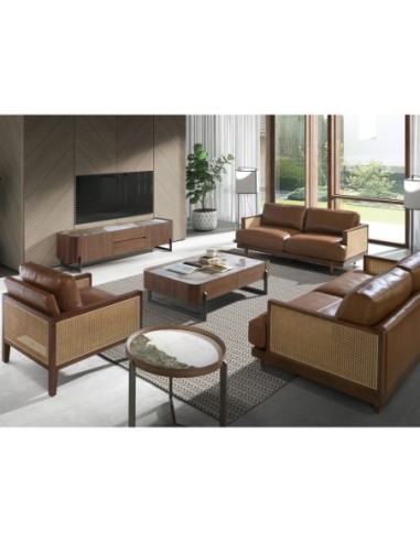 Mueble TV nogal, acero visón metal y tapa de...