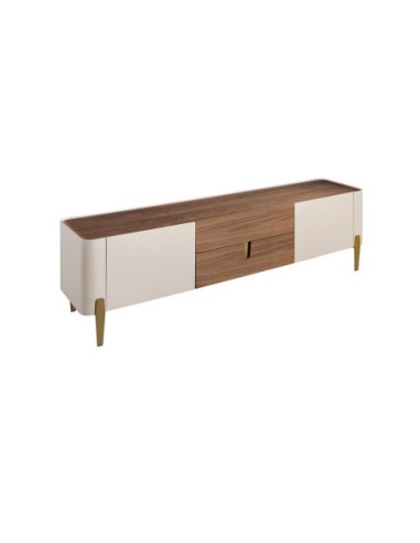 Mueble TV nogal, beige, acero pulido dorado y...
