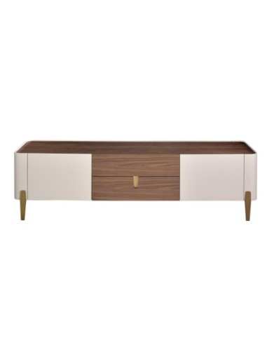 Mueble TV nogal, beige, acero pulido dorado y...